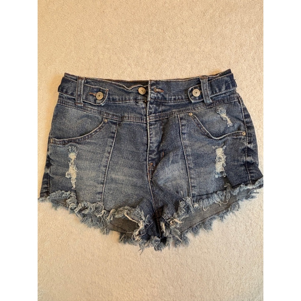 WallFlower Luscious Curvy Distressed Denim Shorts Dark Wash Frayed Hem Size 9
